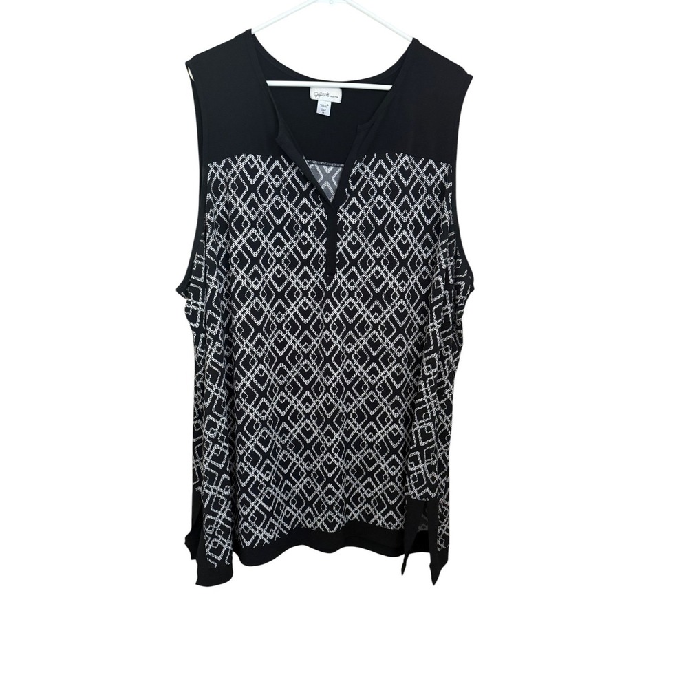 Jaclyn Smith Black White Geometric Sleeveless Popover Top Womens 3X Office Work